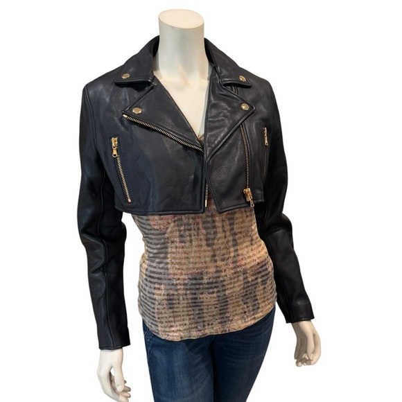 NEW Moschino x H&M Collaboration Cropped Black Leather Moto Jacket - Picture 3 of 14